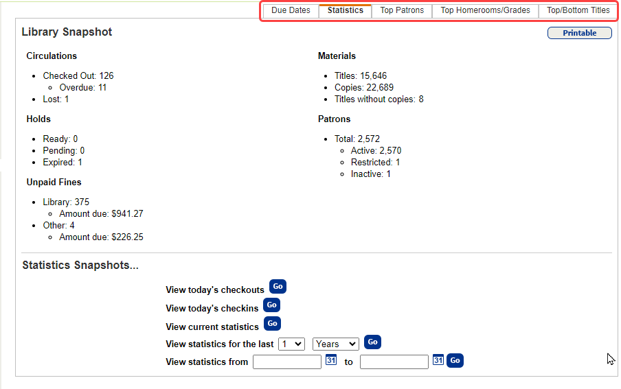 Library Circulation Manager View circulation information (Library Manager)