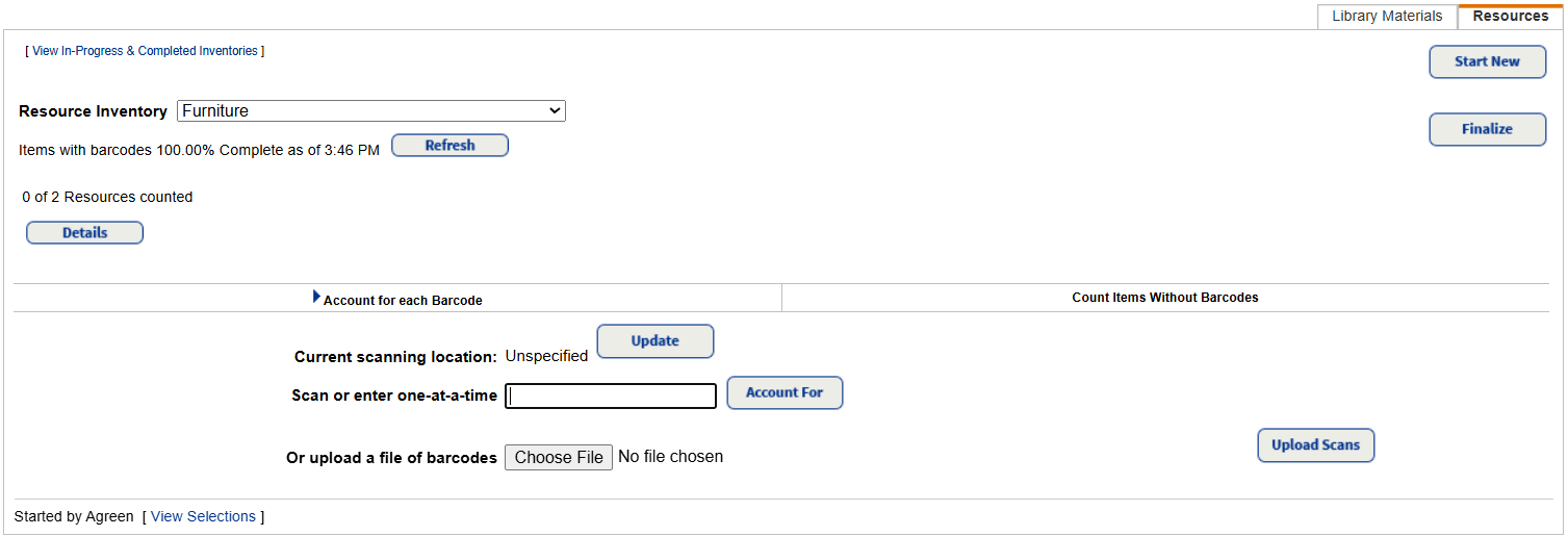 Resource Inventory of a recently accounted for item using Condition drop-down.
